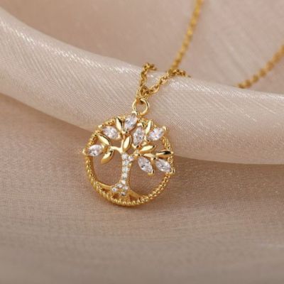 collier arbre de vie doré zircon brillant