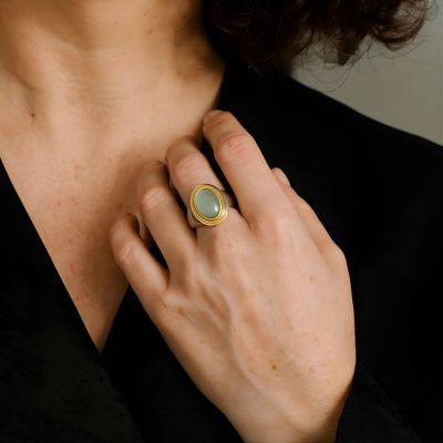 bague acier inoxydable femme pierre de lune