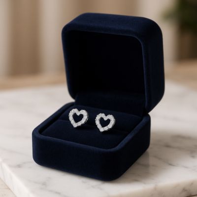 boucle d'oreille cœur argentée en coffret