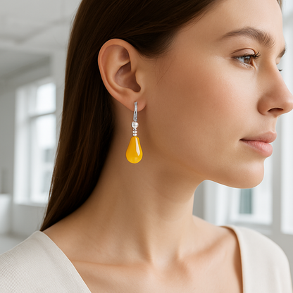 boucle d'oreille goutte d'eau jaune femme magnifique
