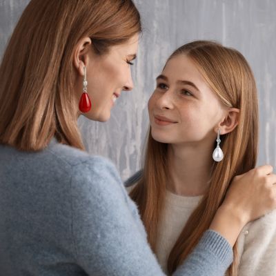 boucle d'oreille goutte d'eau mère et fille
