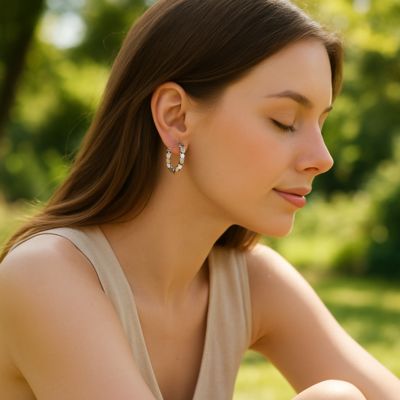 boucles d'oreilles fleurs femme au parc
