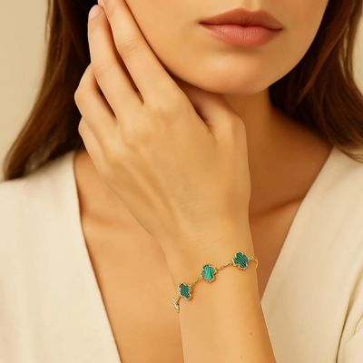 bracelet en acier inoxydable femme cinq trèfles