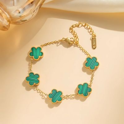 bracelet en acier inoxydable femme trèfle vert