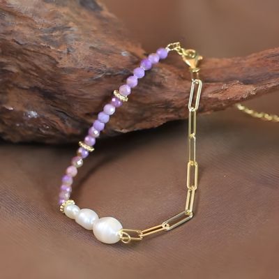 bracelet femme en perle chaine plaquée quatorze carats