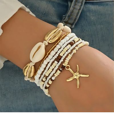 bracelet perles doré blanc
