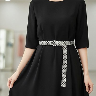 Ceinture chaine argenté femme robe noir tunique