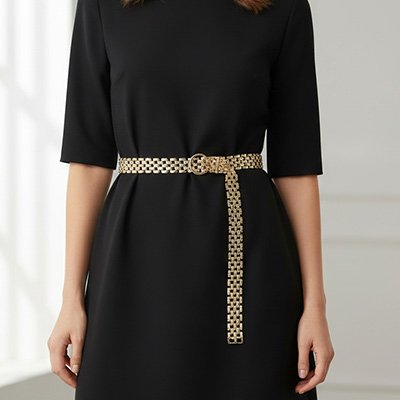 Ceinture chaine doré sur une robe noir oversize
