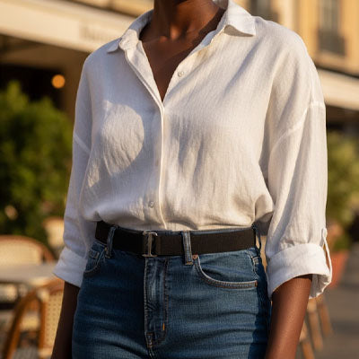 ceinture élastique femme jean chemise manches trois quart