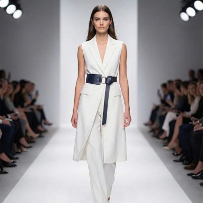 ceinture femme bleu marine mentaux sans manche blanc défilé