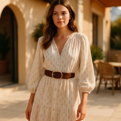 ceinture femme cuir café femme en robe bohème chic