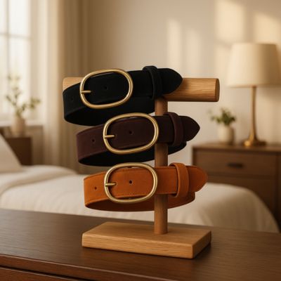 ceinture femme cuir sur un présentoir dans une chambre