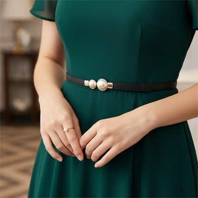 ceinture fine femme noir robe retro verte