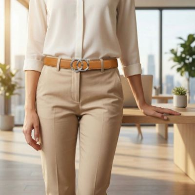 ceinture marron boucle argent femme pantalon chino au travail