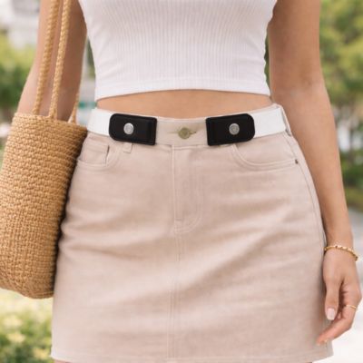 ceinture sans boucle blanc femme jupe denim rose sac cabas