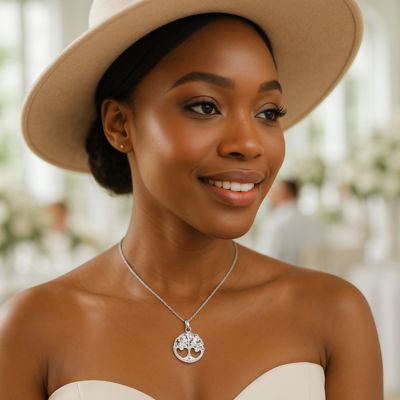 collier arbre de vie argenté belle femme africaine