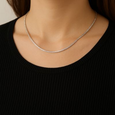 collier chaine femme argenté mailles forçats carrées solides
