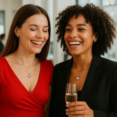 collier cœur deux femmes joyeuses