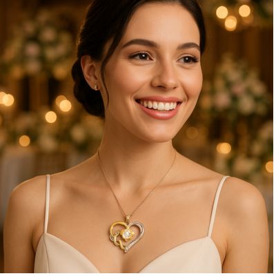 collier en coeur femme radieuse