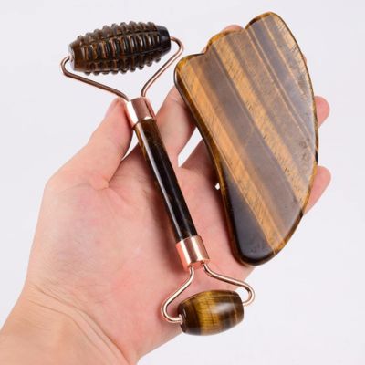 duo gua sha rouleau pierre œil de tigre