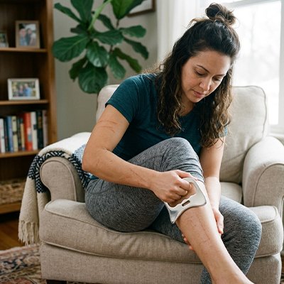 femme assise dans son fauteuil avec gua sha corps