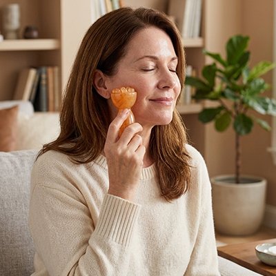 Gua sha visage ambre femme se relaxe