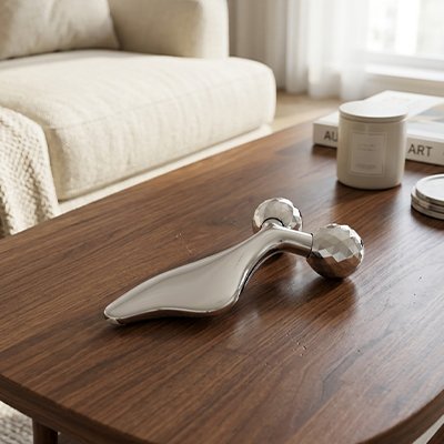 Gua sha visage sur une table en bois séjour