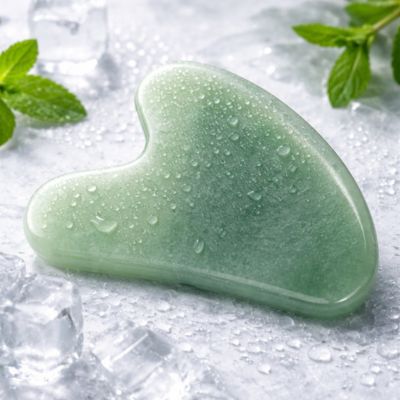 gua sha visage vert avec goutte d'eau effet froid