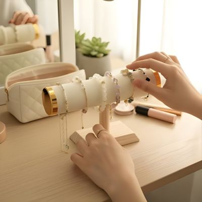 porte bracelet bois naturel et tissus