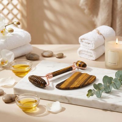 présentation gua sha rouleau ambiance spa premium