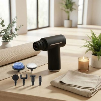 présentation pistolet massage et ses six- têtes