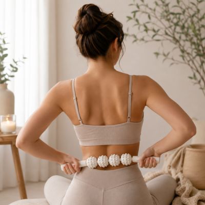 rouleau de massage blanc massage dorsal en toute autonomie